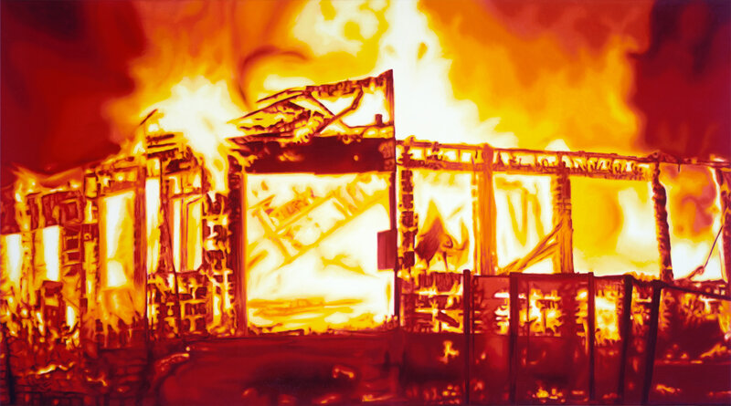 Franziska Rutishauser, Malerei, Feuer, 1-Burning matter, 2023, Öl auf Leinwand, 105x190cm