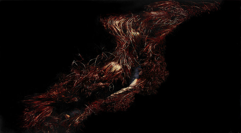 Franziska Rutishauser, peinture: Source-Dark light matter, 2013, huile sur lin, 105x190cm