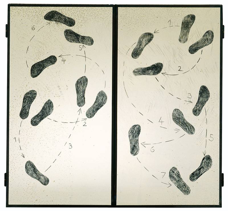 Franziska Rutishauser, mixed media: Annuellement (Alle Jahre wieder), 1990-94, triptyque fermé, bois, miroir, métal, 87x91cm